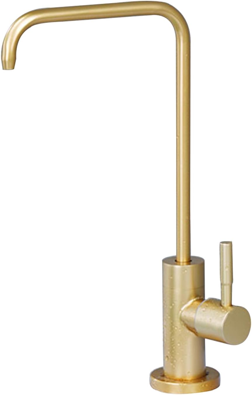 Water Filter Taps, Single Cooling 360°Rotation Drinking Water Tap with Push Lever, Single Handle Sink Tap,Golden B