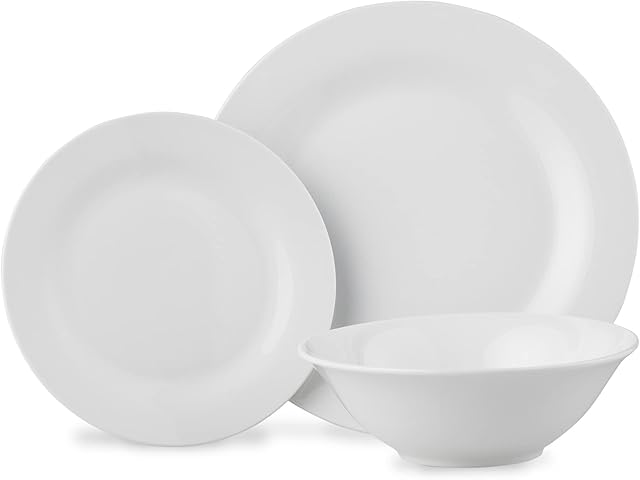 Lewis's 12 Piece Arctic Plate Set / Plate and Bowl Sets / 4X Dinner Plates, 4X Side Plates, 4X Bowls / White Dinner Plates, Microwave/Dishwasher Safe