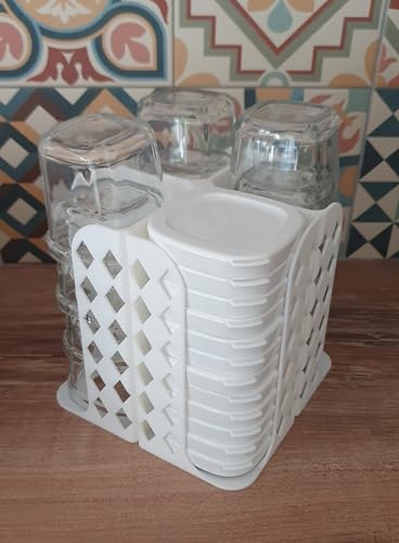 SEYLAB | Rangement 12 Pots et Couvercles pour Yaourtière SEB multi délices, Fabriqué en France (Blanc)