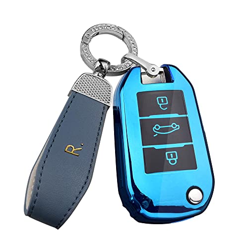 KUNIO Custodia Portachiavi In TPU Morbido Con Bordo Oro – Compatibile Con Citroen C4 Cactus C5 C3, Peugeot 308 RCZ 508, Opel Crossland X, E Altri, 3 Pulsanti, Rosso