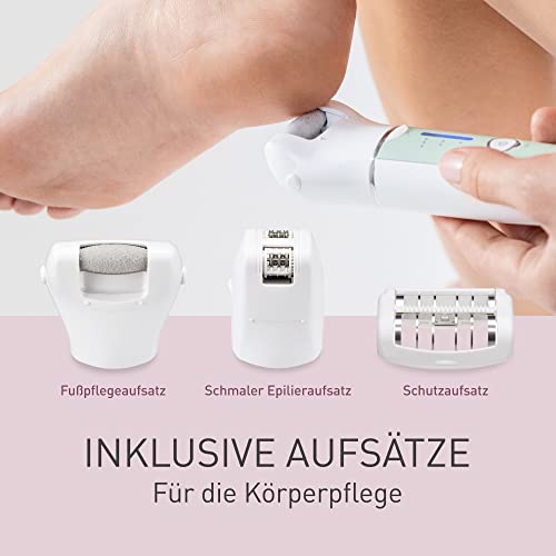 Panasonic ES-EY70 Nass/Trockenepilierer Damen, Dual Disc mit 60 Pinzetten, 90° schwenkbarer Kopf, 3 Geschwindigkeiten & LED-Licht, 30 Min. Betrieb, kabellos, Haarentferner, Fußpflegekopf. 6