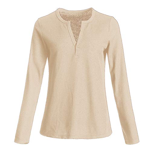 Image of Famulily Womens Long Sleeve Tshirt V Neck Loose Fit Soft Waffle Knit Thermal Tops
