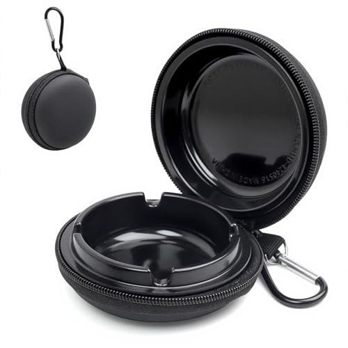 MOSTFUN Portable Ashtray with Lid and Keychain, Zippered Mini Pocket Ashtray Waterproof for Home Office Outdoor Car Travel (Black)