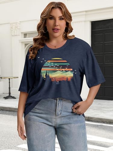 HDLTE Womens Plus Size Oversized Shirts Hike Mountain Graphic T Shirt Short Sleeve Round Neck Tee Casual Loose Holiday Tops by HDLTE - Used condition - Image 6