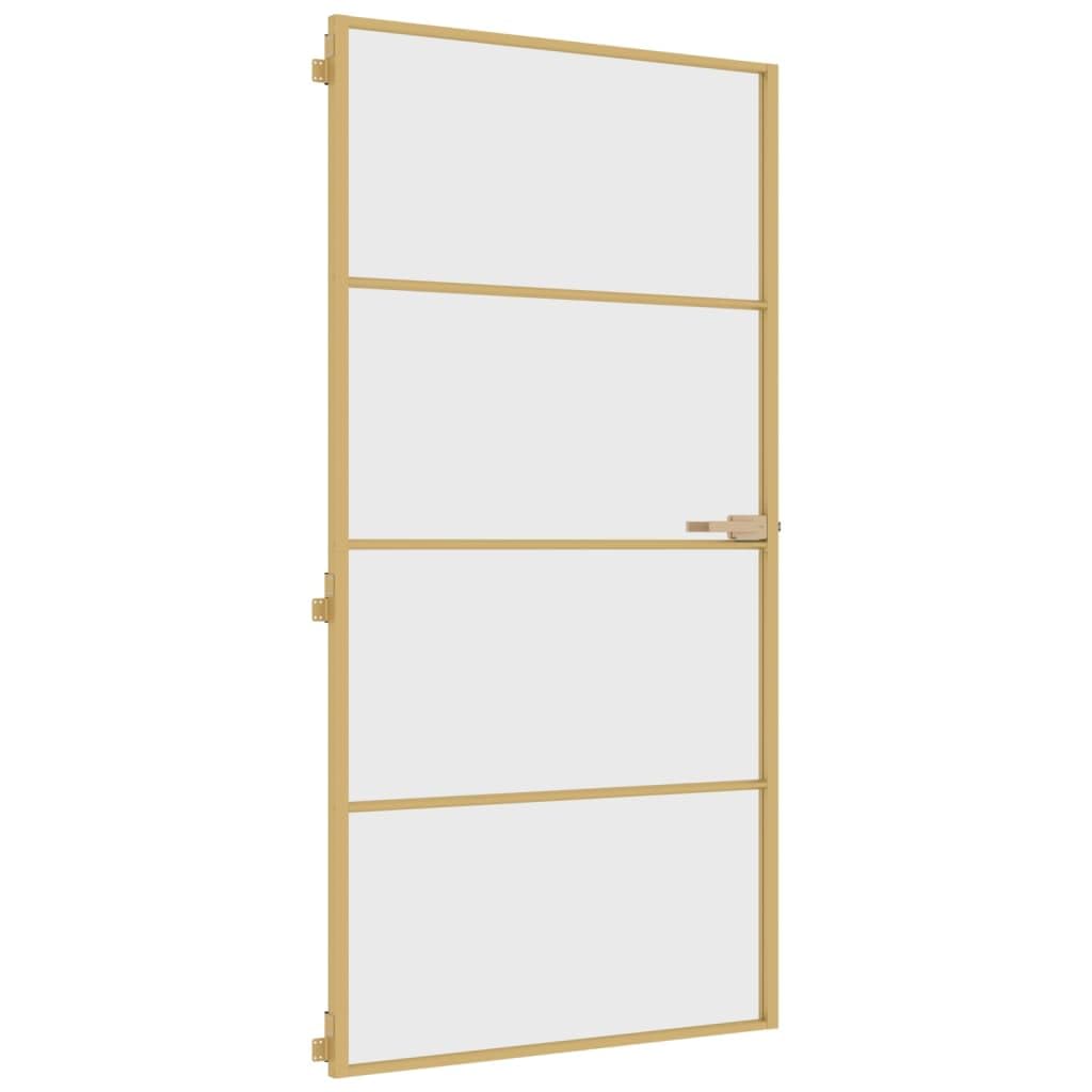 Drzwi wewnętrzne smukłe złote 102,5 x 201,5 cm szkło hartowane i aluminiumSprzęt Materiały budowlane Drzwi domowe