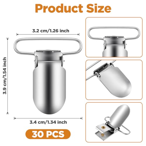 Classicseali 30 Stück Hosenträger-Clips, Suspender Clips, Robuste Metall Clips zur Herstellung von Bettlakenverschlüssen Trägern Lätzchen-Clips Spielzeughalter(Silber)