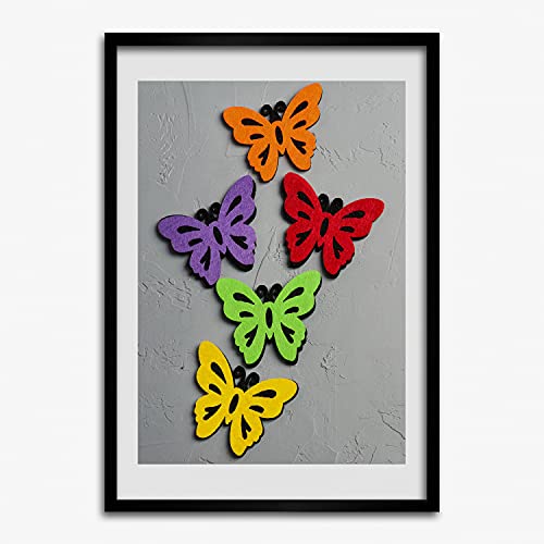 Affiche papillons colorés 50x70 cm avec cadre en bois moderne Tulup MDF
