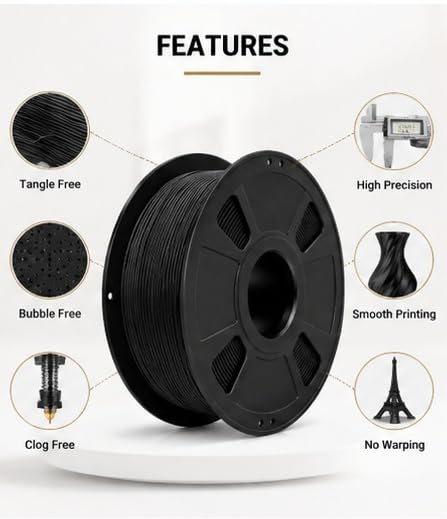 Image of PLA 3D Printer Filament 1.75mm, 1kg Spool (2.2 lbs) - UV /Heat /Weather Resistant, Strong Layer Bonding, Smooth Printing, Low Odor, Outdoor Functional Prototypes, FDM Compatible (Black, 200 Gram)