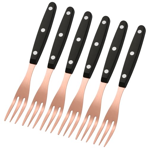 Silverware Fork, Set of 6 Dinner Forks, Stainless Steel Table Forks, Heavy Duty Flatware Fork, Rose Gold