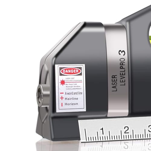 Image of Laser Level Pro 3 Multifunction Measuring Tool with Horizon Vertical Aligner Bubbles, Built-in Ruler Tape Measure and Laser Line Marker for Home DIY Construction Wall Hanging