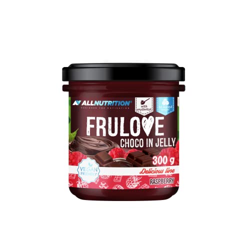 ALLNUTRITION Mermelada sin Azúcar y Crema de Chocolate sin Azúcar - Frulove Choco en Gelatina de Frambuesa - Crema Baja en Calorías - Mermelada sin Azúcar - Snacks Saludables - Apto para Veganos -300g