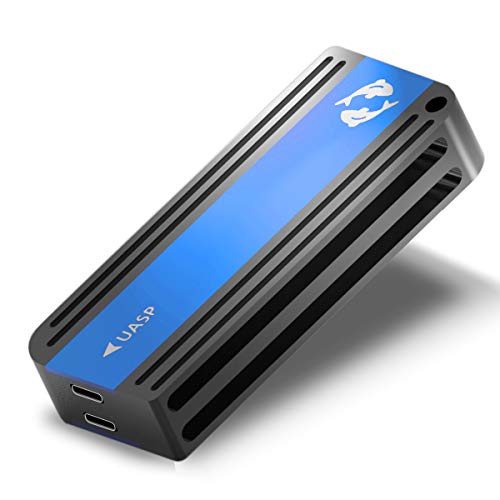 GLOTRENDS 2-Bay M.2 behuizing voor M.2 NVMe SSD en M.2 SATA SSD, USB C naar C en USB C naar A kabel, volledige aluminium behuizing (Vissen)