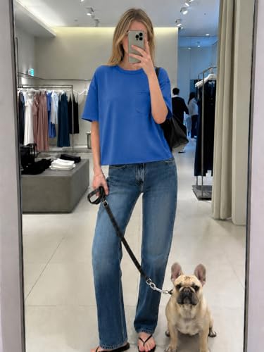 Image of ATHMILE Womens Crop Tops Workout Shirts Gym Oversized Spring Summer Basic Tees Short Sleeve Casual Loose Drop Shoulder 2026
