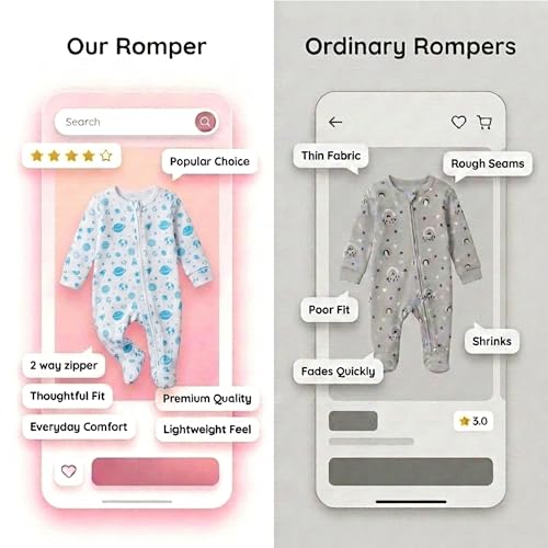 Image of The Mom Store Baby Zipper Romper For Boys And Girls | Cotton | Soft And Comfortable Infant Bodysuit | Trendy Stylish Sleepsuit Nightsuit For Newborn Baby | Printed | Unisex Sleep Wear