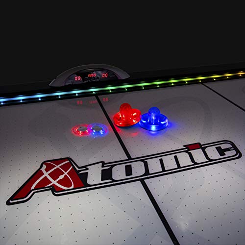 Atomic Top Shelf 7.5’ Air Hockey Table With 120V Motor For Maximum Air Flow, High-Speed Pvc Playing Surface For Arcade-Style Play And Multicolor Led Lumen-X Technology To Illuminate Play #TOP3