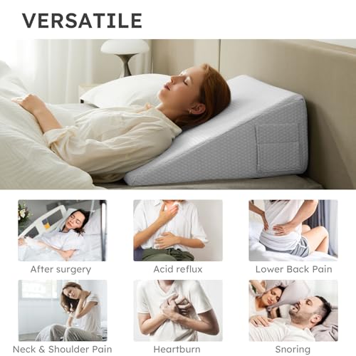 Image of Bedluxe Wedge Pillow, 12 inch Bed Wedge Pillow for Headboard, Pillow Wedge for Acid Reflux Relief, Sleeping, After Surgery, Snoring, Gerd, Triangle Pillow Wedge - Cooling Memory Foam Top, Light Grey