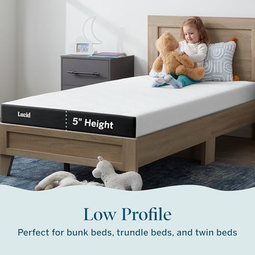 Lucid 5 Inch Memory Foam Mattress – Low Profile - Firm Feel - Infused with Bamboo Charcoal and Gel - Bed in a Box - Temperature Regulating - Breathable - Twin Size