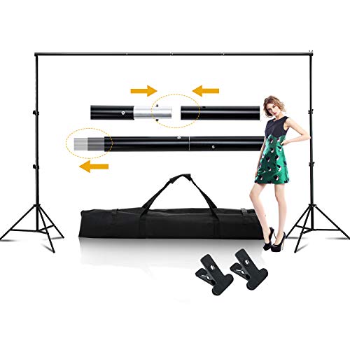 SUNCOO Photo Video Studio 10ft Background Stand Adjustable Backdrop Stand Kit for Parties Portable Background Support System Kit Photography Curtain Holder with Carry Bag
