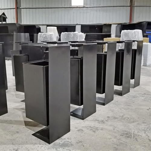 NZPOST Abfalleimer für den Außenbereich, quadratischer Mülleimer für den Außenbereich, schwarz lackierter Mülleimer mit Deckel und Aschenbecher – Bild 4