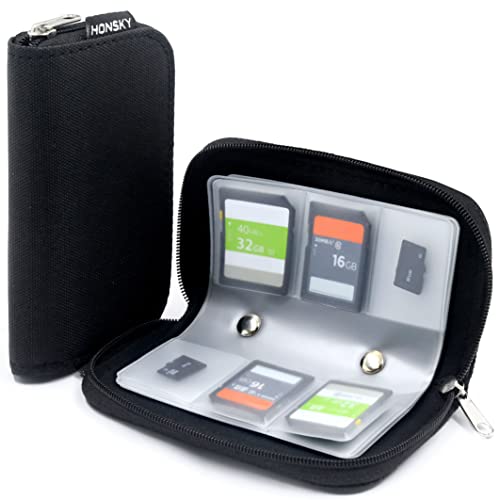 Memory Card Cases, HONSKY ® 22 Slot Zippered SD Micro SD CF SDXC SDHC MMC SecureDigital Memory CompactFlash Cards Carrying Holder Bags Pouch Organizer Keeper Media Storage & Organization, Black