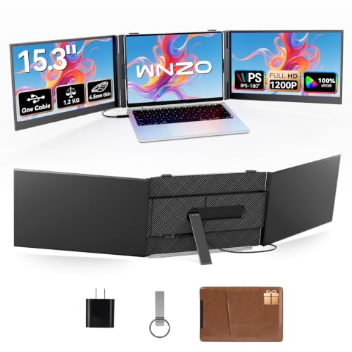 Image of Laptop Screen Extender 15.3 inch Triple - One Cable Connection Portable Monitor Ultra-Light & Ultra-Slim 2.74lbs 1200P FHD IPS Extra Screen for 13 inch-17.3 inch Laptops Compatible with Wins /Mac /Android /Chrome