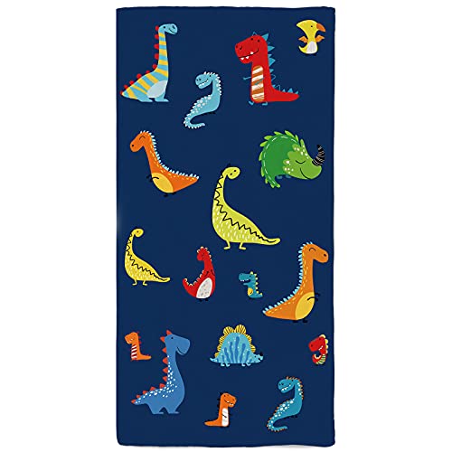 onetoze Toalla de Playa Dinosaurios Multicolores Microfibra Toallas Piscina Toalla Infantil Seque Rápidamente Absorbente Toallas Ducha Acampada Viaje Regalos Personalizados 70x150cm, Azul Mari