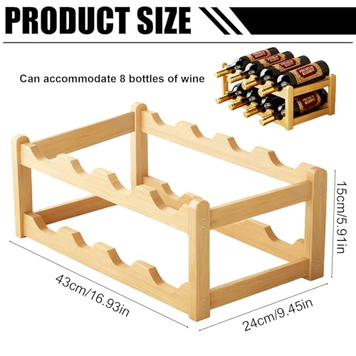 Miniatura 2 de Botellero De Madera: Botellero Para 8 Botellas, 2 Compartimentos Portabotellas De Bambú, Soporte Para Botellas De Vino Natural, Estante Para Botellas De Vino, Estante Organizador De Botellas Para