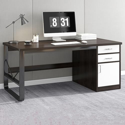 Genérico Escritorio de Oficina con cajones, Escritorio Grande para Juegos con Amplio Espacio de Almacenamiento, Mesa de Trabajo Resistente con Marco de Acero en Forma de U (100 x 60 x 72 cm, Nogal os