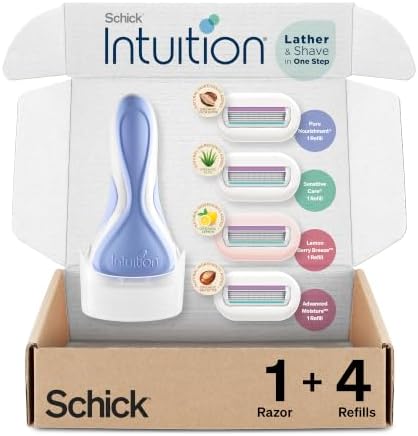 Schick Intuition Razors Variety Pack - 1 Razor Handle & 4 Blades Refill | Shaving Kit for Beginners, Gift Set, and Razor Starter Kit