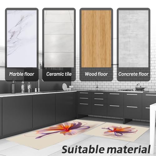 Alfombras de cocina de 2 piezas con diseño abstracto floral para baño y suelos del hogar 5