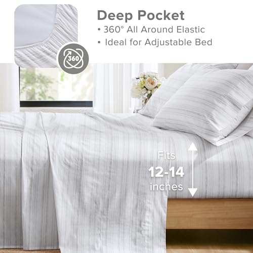 Comfort Spaces 100% Cotton Sheets Twin XL, Breathable, Naturally Cool Cotton Sheets, Cotton Bed Sheets with 12" Elastic Pocket Fits up to 14" Mattress, All Seasons Sheet Set, Good Vibes Grey 3 Piece