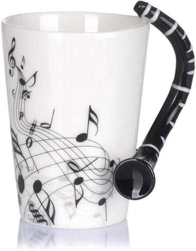 Keramik Kaffeetasse Mit Gitarren-Henkel – Personalisierte Tasse Mit Musiknoten, 280 Ml, Spülmaschinenfest & Mikrowellengeeignet