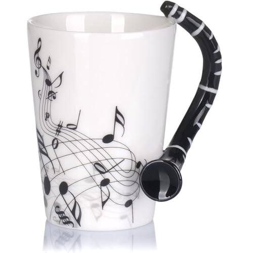 Kompassswc Lusitig Kaffeetasse mit motiv henkel Keramiktasse Musik Teebecher Musiktasse Teetasse Musiknoten bedruckt Musiklieber Winter Geschenk 0,3L (Klarinette)