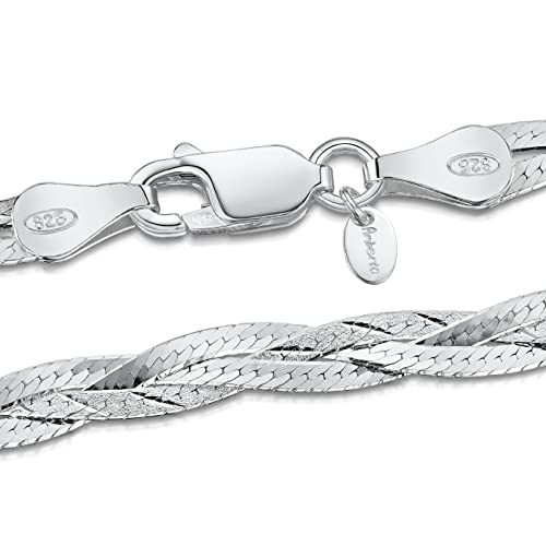 Amberta Women's 925 Sterling Silver Braided Herringbone Chain Necklace (Length 18 inch): Silver