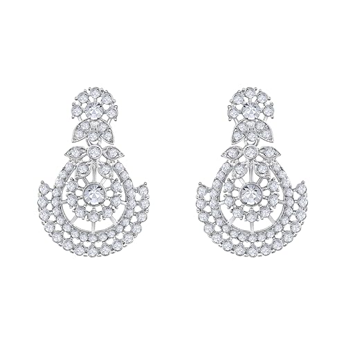 Image of Atasi International Silver Plated White Crystals American Diamonds Stylish Necklace Set with Earrings and Maang Tikka for Women and Girls | Stylish Jewellery for Party, Wedding and Festive Occasions (R6160)