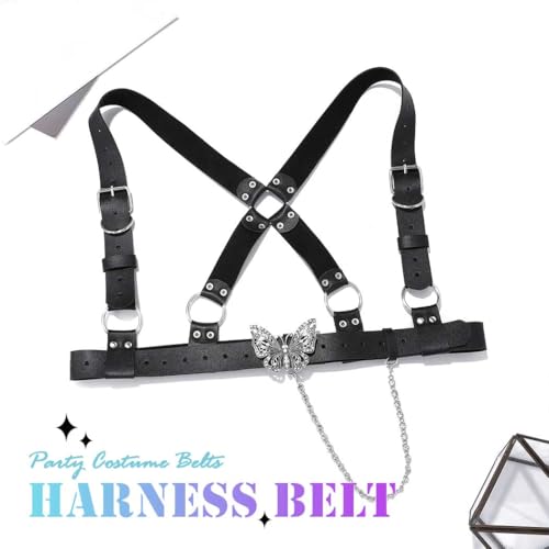 BODIY Women Goth Leather Harness Plus Size Waist Harness Belt Fashion Buckle Waist Belts Black Rave Body Harness3