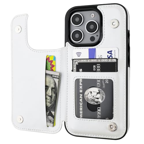 Étui portefeuille iPhone 16 Pro porte-cartes cuir blanc antichoc