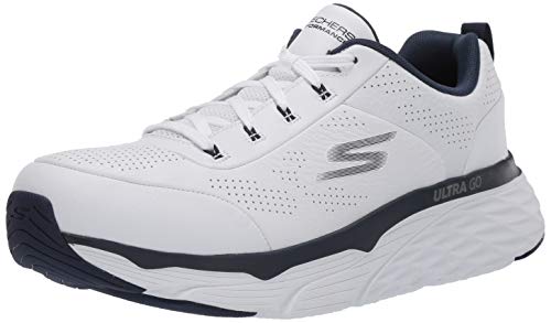 Skechers Men's Max Cushioning Elite Lucid-Premium Leather Walking & Running Shoe Sneaker, White/Navy, 9.5 4E US