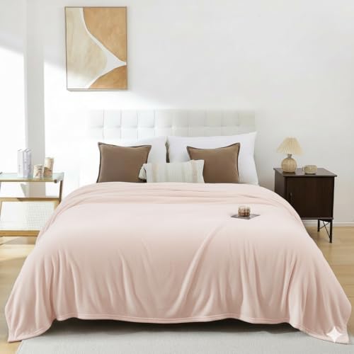 Image of Harleen Blankets, 250 GSM Super Soft Flannel Cozy Blankets for Double Bed, Washable Lightweight Blanket for Couch Sofa Bed Office, Warm Plush Blankets for All Season (90 inchx90 inch) (Pink, Double)