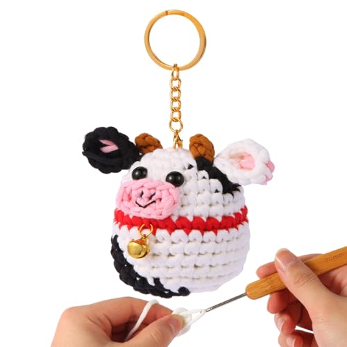 GougouStar Crochet Kit for Beginners, Animal Crochet Kits, Knitting Kit with Step-by-Step Video Tutorials and Crochet Accessories - Amigurumi Beginner Crochet Kit (Cow)