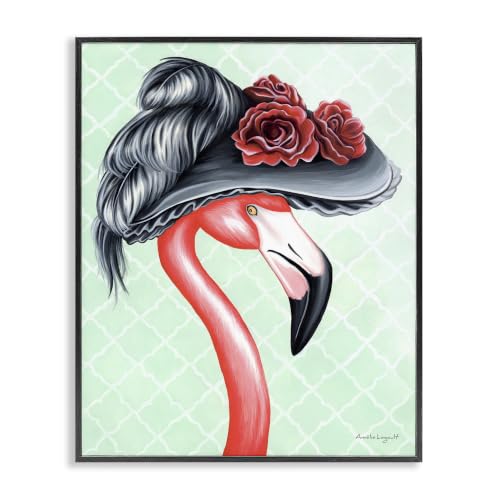 Vintage Flamingo Floral Hat Pattern, 16 x 20 Inch Framed Giclée Print