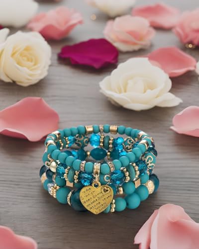 Women Beaded Bracelet Set | Colorful Boho Stackable Trendy Design with Crystal Accents Multilayer Bangle Bracelet | Fashion Stretch Braclets Jewelry for Women 6