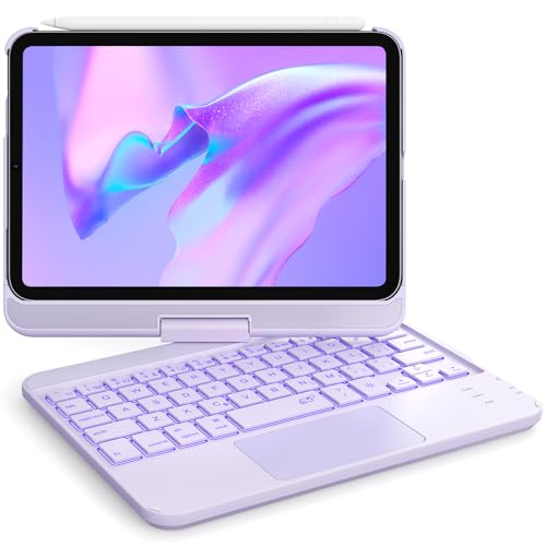 GreenLaw Keyboard Case for iPad mini 7(2024) & Mini 6 (2021) 8.3', Smart Touchpad, 7 Color Backlit, Type-C Rechargeable, 360° Rotate Keyboard Case for iPad mini 7th/6th Generation, Purple