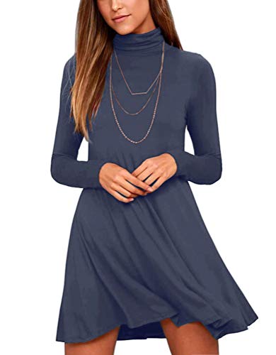 Image of KEEDONE Women's Long Sleeve Turtleneck Casual Loose T-Shirt Dresses