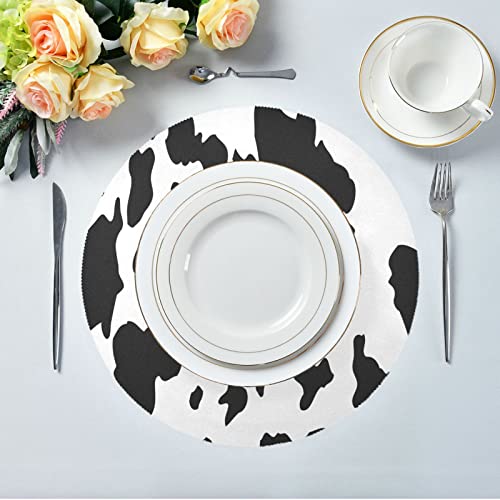 Attx Round Placemats For Dining Table, Circle Placemats, Place Mats For Kitchen Table Set For 6, Animal Cow Print #TOP2