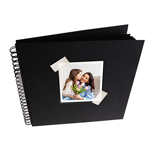 MP-Álbum Scrapbooking, Álbum Encuadernado con Espiral, 30x30cm, Portada Gruesa, 20 Hojas Cuadradas, Tapa en Cartón, Álbum para Fotos, Diseños, Regalo Creativo, Color Negro.