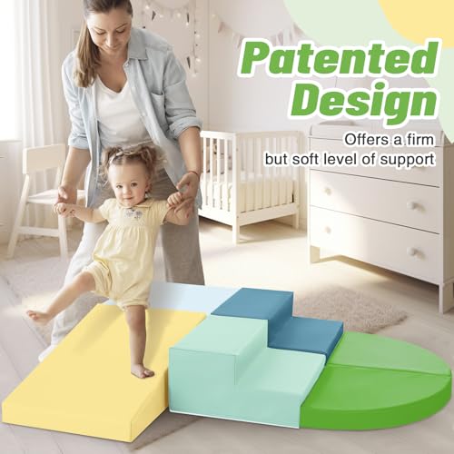 Image of TODIBY 6-Piece Soft PU Leather Toddlers Climbing Toys, Baby Foam Climbing Blocks for Toddlers 3, Foam Play Gym Climbing Structures, Indoor Climb and Crawl Activity Play Set (Light Blue and Green)