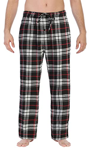 Gioberti Men's Flannel Pajama Pants, Black/Red Stripe, Large