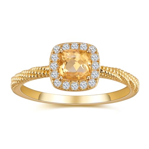 BAGUTTA PAVONE Natural Yellow Crystal stone Engagement Rings for Women, Women's 925 Sterling Silver Wedding Engagement Promise Rings with 18K Yellow Gold Plated