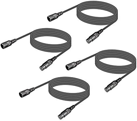 (Pack of 4) 3-Pin DMX Signal Connection Cable Wire 3m /10ft with Cannon XLR Male and Female Plugs for DMX Signal Stage Light for All Moving Head Light LED Par Light